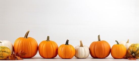Obraz premium Pieces of fresh pumpkin on a white wooden table Copy space for text