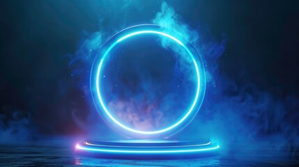 Podium light hologram tech technology background portal circle cyberpunk effect digital. Game element podium hologram light blue hud vector 3d future futuristic data concept neon vr fi abstract cyber