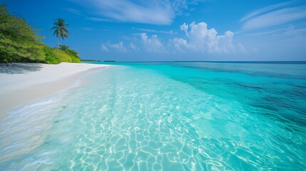 Sparkling Turquoise Tropical Water with White Sandy Beach, Idyllic Vacation Spot