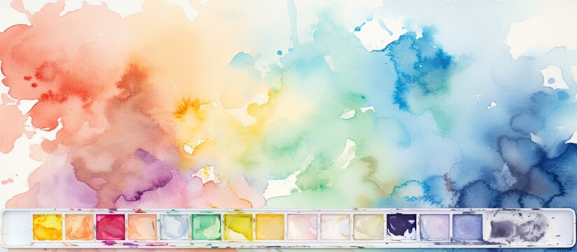 back to school concept watercolor palet close up. copy space available