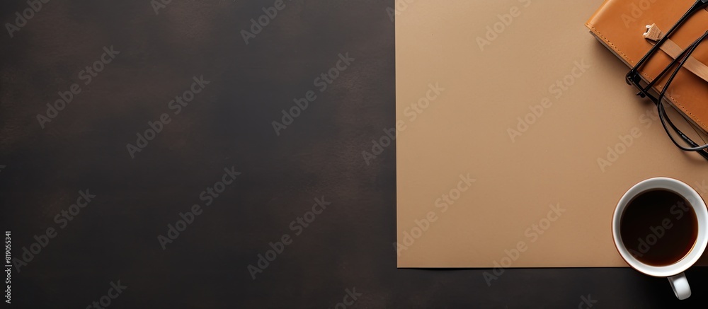 Poster page markers with stationary on office desk top view. copy space available