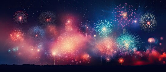 Fototapeta premium Bright background of dynamic lights Firework. copy space available