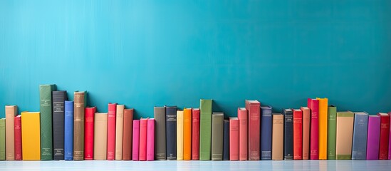 Brightly colored background with open hardback books perfectly suited for the back to school theme Ample copy space is available for text