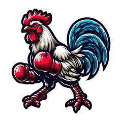 Illustration of a boxer rooster ready to fight, generative ai