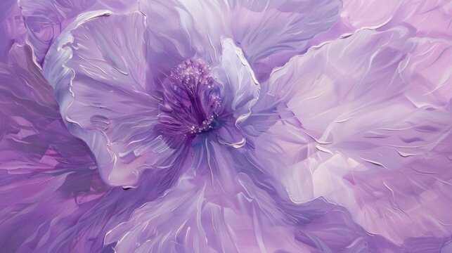 Delicate flower of pastel purple color painted with oil paint. close up.