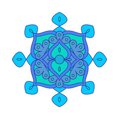 Asian colorful floral mandala. Vector ethnic square ornament. Stylish design in blue shades