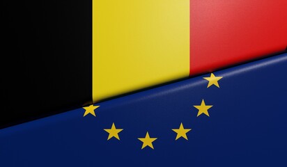 drapeaux Belge et Européen plié et collés ensemble avec texture de tissus - rendu 3D
