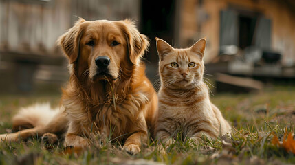 golden retriever dog and cat