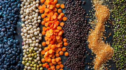 Different type of raw dry legumes composition. Mix organic legume concept.
