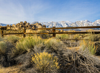 Old Horse Corral With The Snow Capped Sierra Nevada Mountain Range on Lubken Canyon Road, Lone...