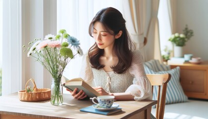 A woman reading a book