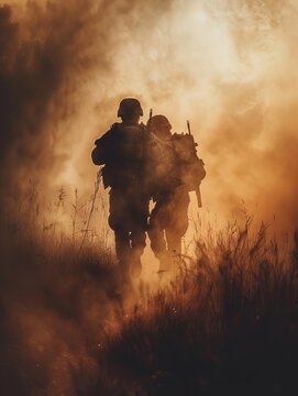 background wallpaper in style of modern warefare with two soldiers where one of them try to help the other soldier