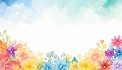 A colorful flowery border with a white background