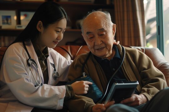 Healthcare professionals using digital technology. Suitable for medical websites or blogs