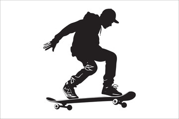 Obraz premium Skateboarders Silhouette Vector Illustration, skateboarders silhouettes Vector collection, skateboarder silhouettes.