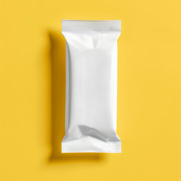 Overhead flat lay view of energy protein bar or chocolate bar snack packaging template design