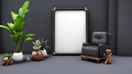 Interior mockup with wall background. Frame mockup, Modern interior design. 3D render