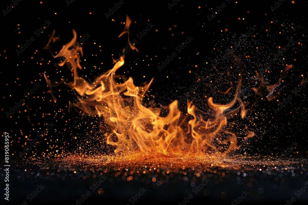 Aufkleber a close-up view of a fire on a black surface. suitable for backgrounds or concepts related to heat a