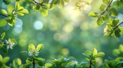 Nature Background Soft, blurred background with vibrant green branches Illustration image,