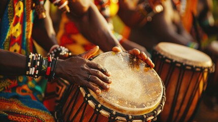 Drummer playing African drums at music festival