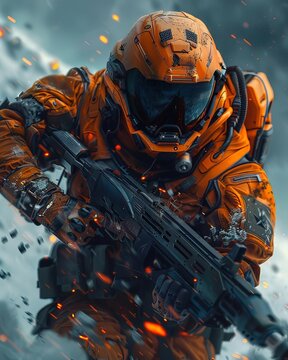 Fototapeta hero image for an action war video game, cover image