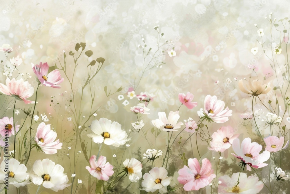 Wall mural Beautiful field of pink and white flowers, perfect for spring designs