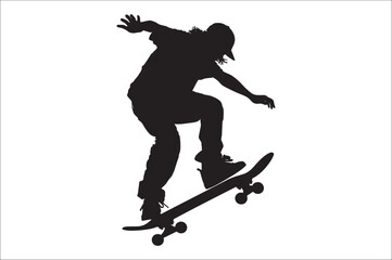 Skateboarders Silhouette Vector Illustration, skateboarders silhouettes Vector collection, skateboarder silhouettes.