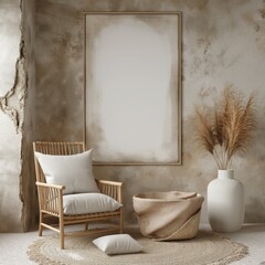 Blank picture frame mockup on wall. Frame mockup. Interior mockup with wall background. Modern interior design. 3D render