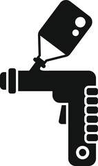 Vector graphic illustration of a paint spray gun icon in a bold black silhouette style