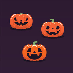 Halloween jack o'lanterns pumpkins icon set illustration vector
