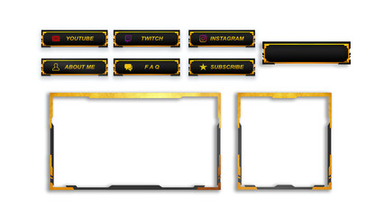 Social Media Kit And Webcam Golden Black Theme Overlay Template For Streamer Gaming Content Creator