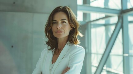 Fototapeta premium Woman in White Suit Standing in Office