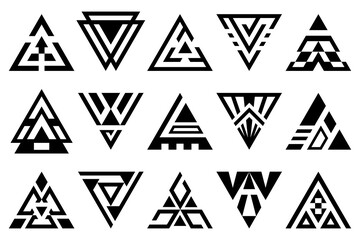 Abstract triangle design elements. Decorative geometric pyramid shapes, triangular patterned, stylized forms.