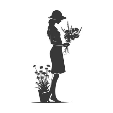 recommend clip art: silhouette florist in action full body black color only