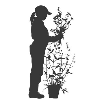 recommend clip art: silhouette florist in action full body black color only