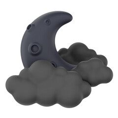 Cloudy moon night without stars 3d render weather icons set