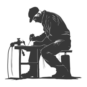 recommend clip art: silhouette goldsmith in action full body black color only