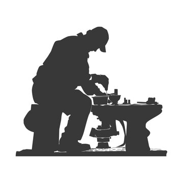 recommend clip art: silhouette goldsmith in action full body black color only