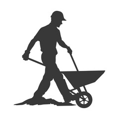 silhouette labour working with wheelbarrow black color only