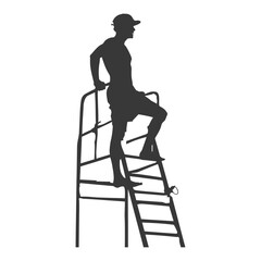 silhouette lifeguard in action full body black color only