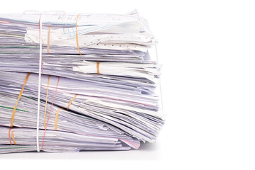 Stack of Documents isolated on white background. Documents pile.