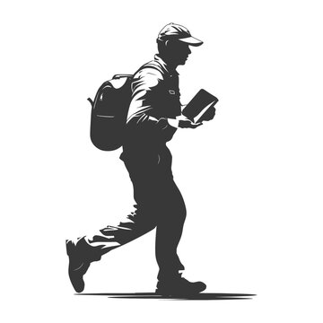 recommend clip art: silhouette Mailman in action full body black color only
