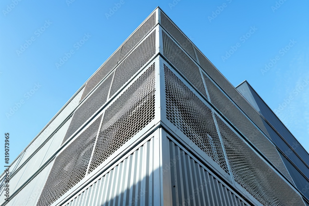 Poster tall building with a clock on top, suitable for cityscape concepts