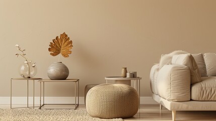 Interior design of living room. Beige wall. AI Generative