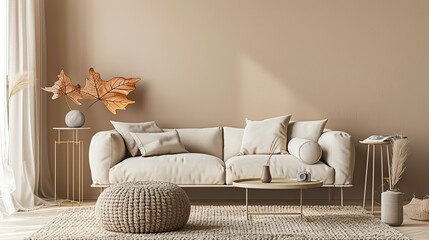 Interior design of living room. Beige wall. AI Generative