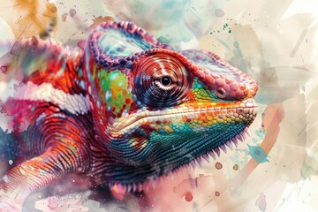 Close-up shot of a colorful chameleon on a white background. Perfect for educational materials or nature-themed designs