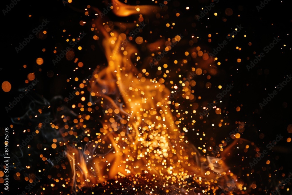 Poster a close up of a fiery flame on a dark black background. perfect for design projects and concepts rel