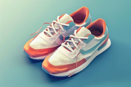 A pair of sneakers on a blue background, suitable for athletic and sporty themes