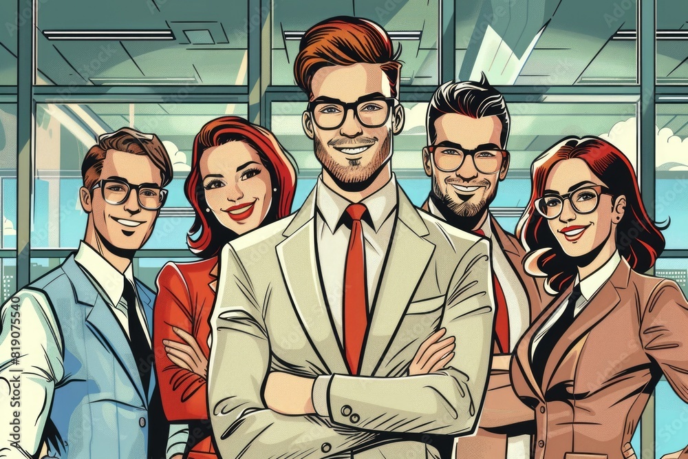 Poster a group of business people standing side by side. suitable for business and teamwork concepts