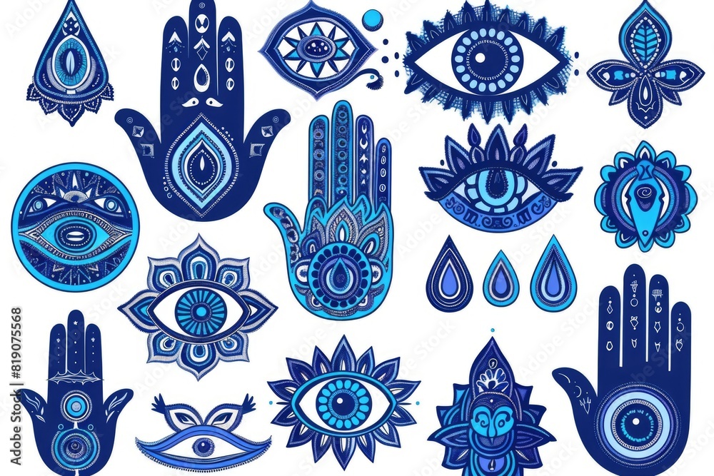 Poster a variety of hand-drawn symbols and designs suitable for various projects